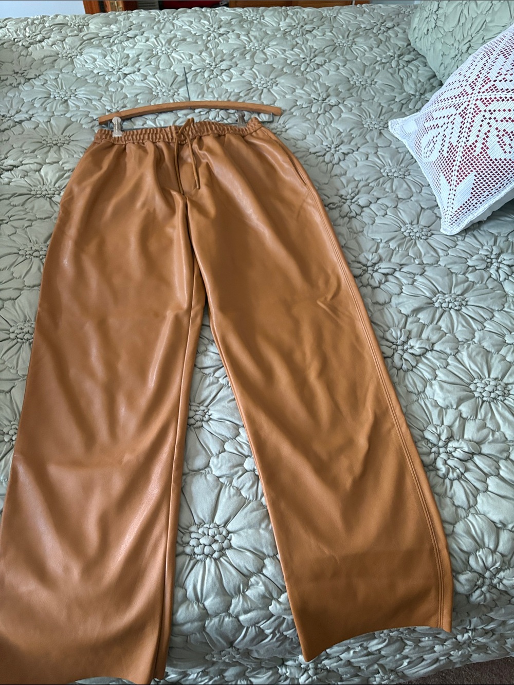 Zara Wide-Leg Faux Leather Pants in Camel